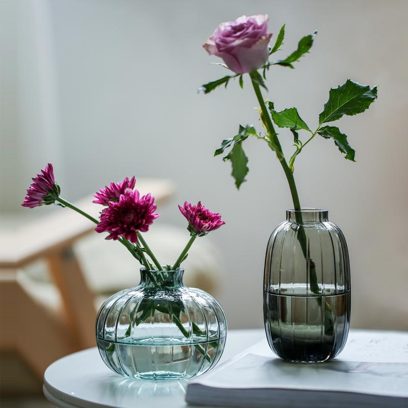 日式ins水晶透明小花瓶南瓜迷你玻璃插花器水培水养客厅装饰摆件