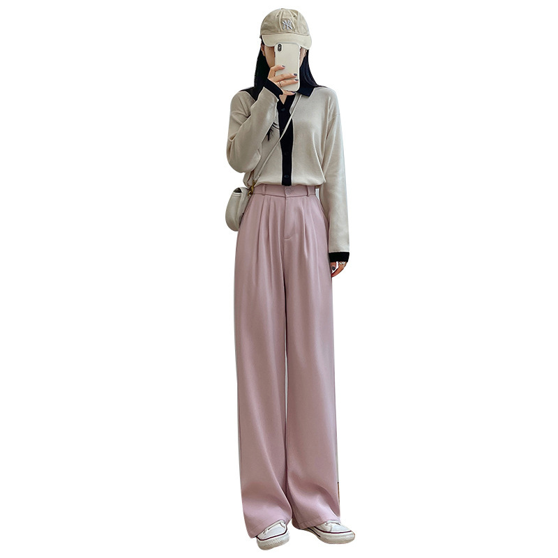 Pink Suit Pants Draping Effect Pants Women's Spring and Autumn Loose Straight Mopping Pants Casual Women's Clothing Small-Sized