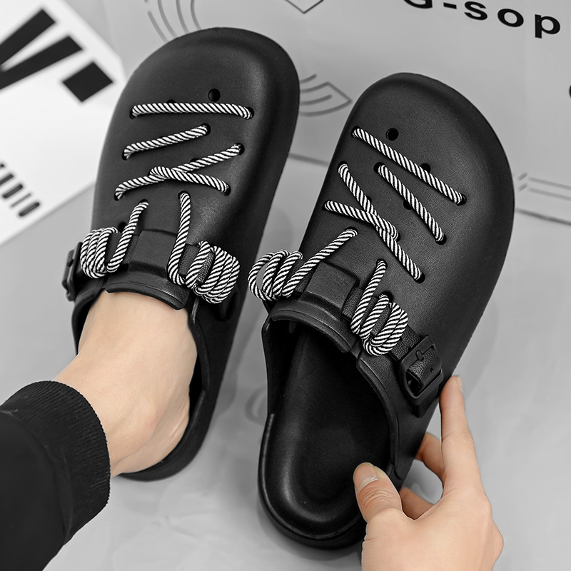 户外运动个性凉鞋情侣夏季外穿休闲沙滩包头拖鞋时尚简约洞洞鞋男