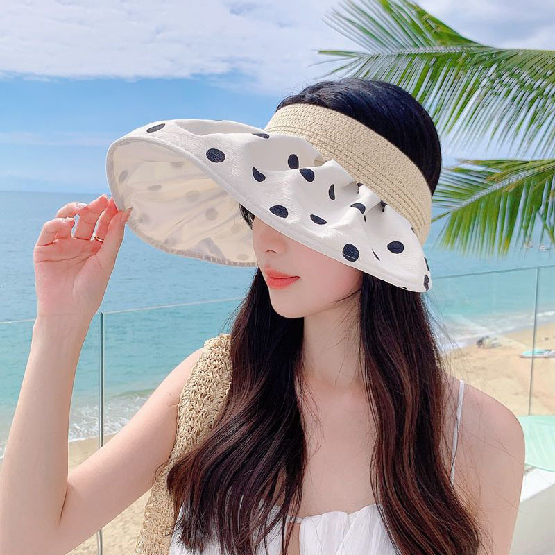 帽子女款时尚夏天遮阳帽日韩度假夏季防晒空顶帽大檐波点贝壳帽