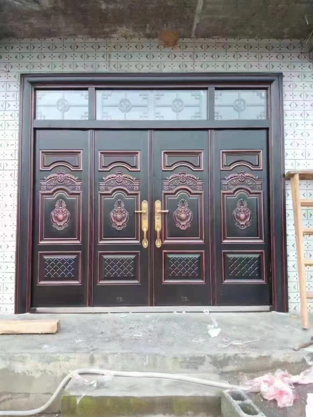 农村别墅大门双开进户大门别墅庭院锌铁合金对开入户大门仿铜大门