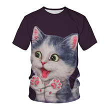 2023春夏新款跨境T恤小懒猫男女士T恤3D数码印花圆领短袖厂家直销
