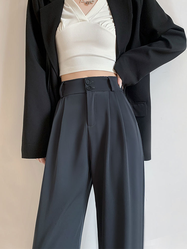 Gray Suit Pants Women's High-Grade Draping Straight Loose Casual Small Narrow Wide-Leg Pants Women's Summer Trousers