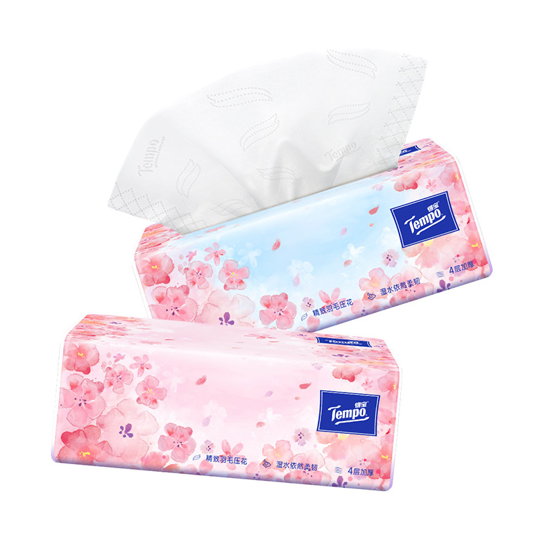 tempo得宝纸巾抽纸樱花味有香面巾纸软抽4层加厚90抽16包整箱纸巾