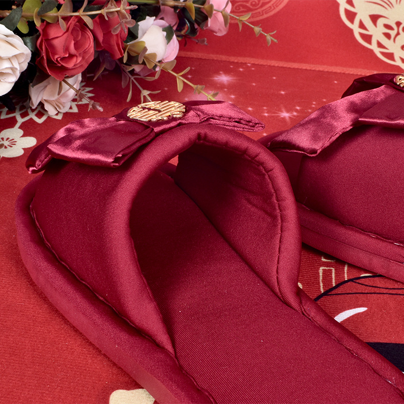 Spot Bow Slippers Wedding Supplies Open Wedding Slippers Home Celebration Ceremony Products Wedding Celebration Red Slippers Manufacturer