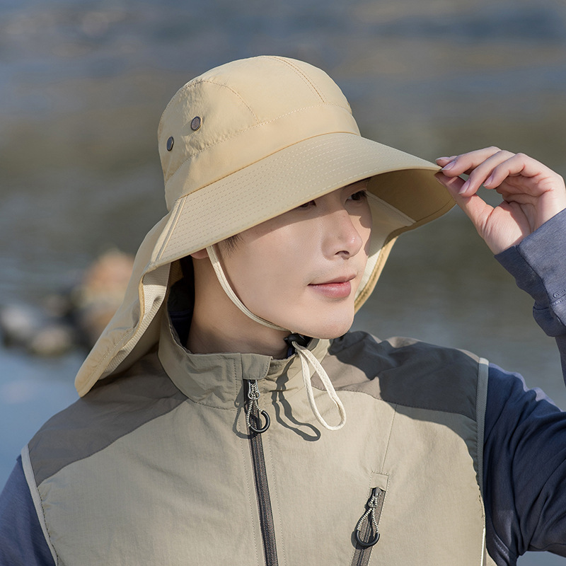 跨境新款防晒钓鱼帽子夏季登山户外男士遮阳帽徒步野外护颈太阳帽