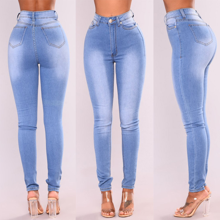 Europe and America Cross Border Hot Sale Wish Stretch Ripped Fashion Denim High-Waisted Trousers Foreign Trade Export South America Middle East Women's Trousers