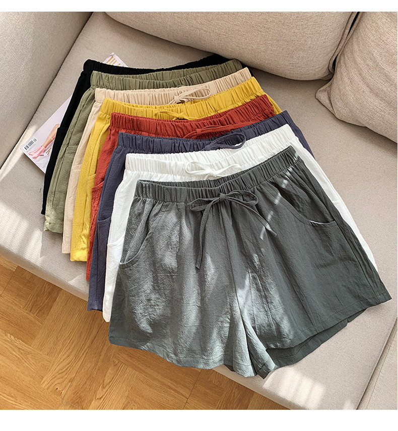 Cotton Linen Shorts Women's Spring and Summer New Pants Women's Wide-Leg Pants Sports Shorts Loose-Fitting Loungewear Pajama Pants Casual