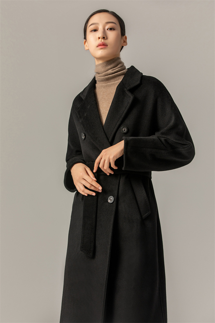 max家经碘101801羊绒毛呢子大衣女单面中长款欧美双排扣秋冬外套