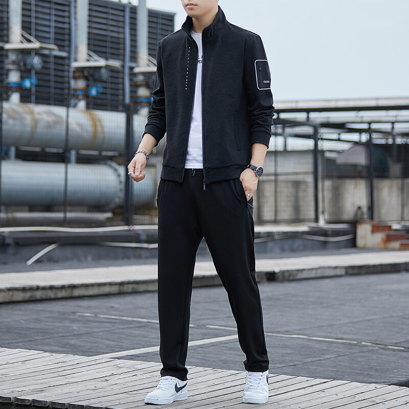 青年套装男士春秋季青年潮流帅气中年休闲夹克男爸爸运动两工作装