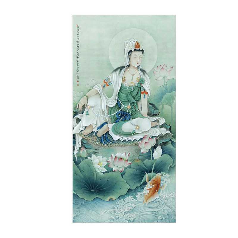 国画工笔画打印白描底稿李晓明斗方观音有步骤图初学者临摹练习