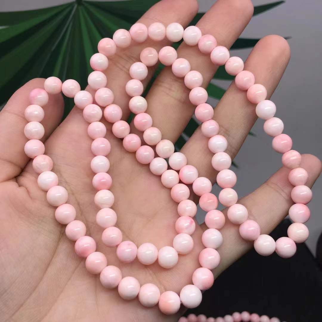 批发天然女王贝佛珠手串粉嫩清新细腻女皇贝三圈手链直播摆摊货源