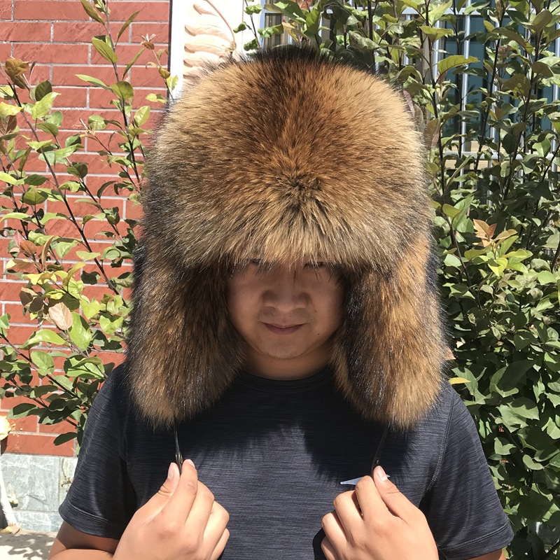 狐狸毛雷锋帽男中老年加厚貉子毛冬季东北户外霸王帽皮草帽子冬天