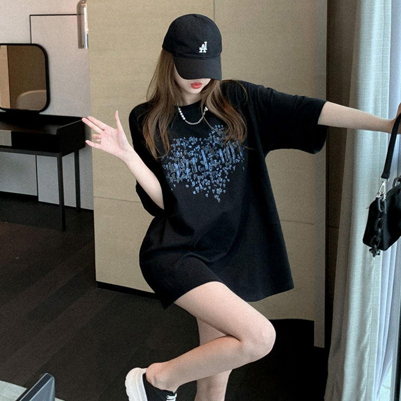 高品宽松大码下衣失踪女t恤夏新款休闲中长款短袖t恤女上衣ins潮