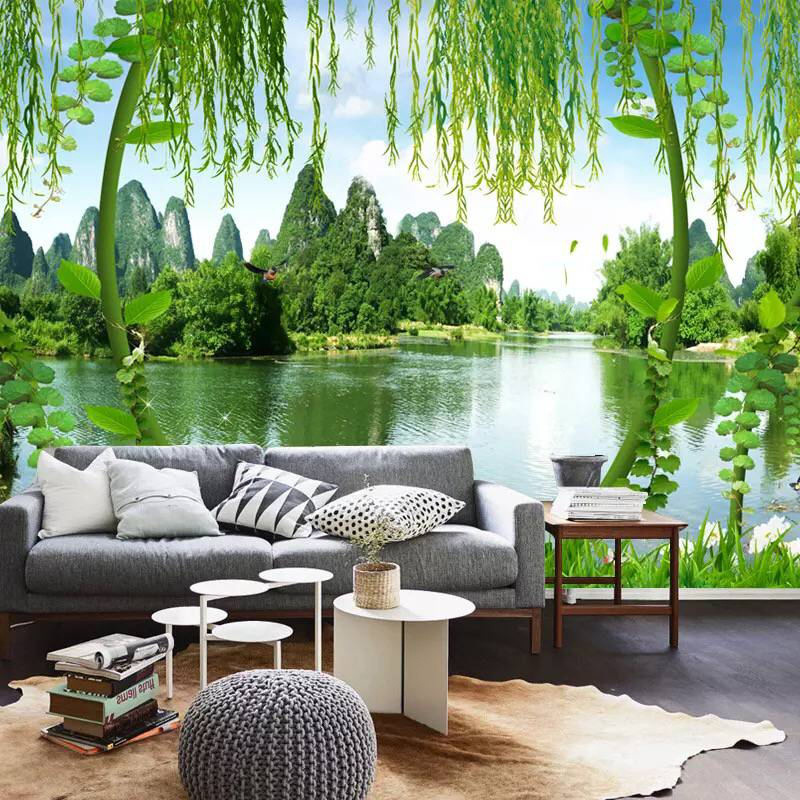 简约森林大自然墙纸现代电视背景墙壁纸草原风景画影视墙墙布壁画