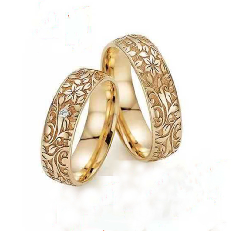 晨睿跨境畅卖雕刻花纹指环简约小清新合欢花整圈花纹情侣戒指批发