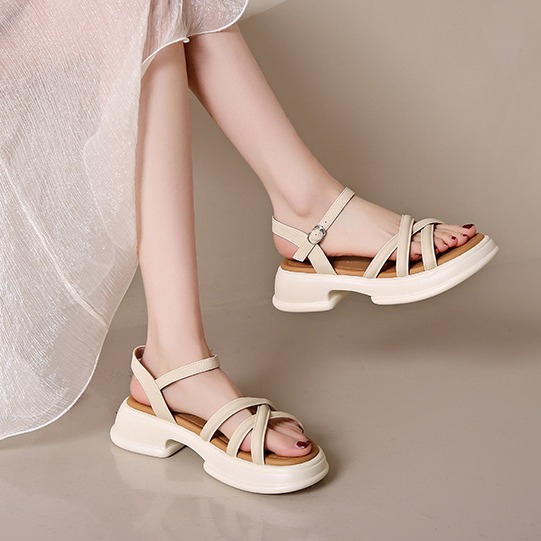 厚底罗马鞋凉鞋女2024年新款夏季外穿沙滩鞋软底女鞋仙女风配裙子