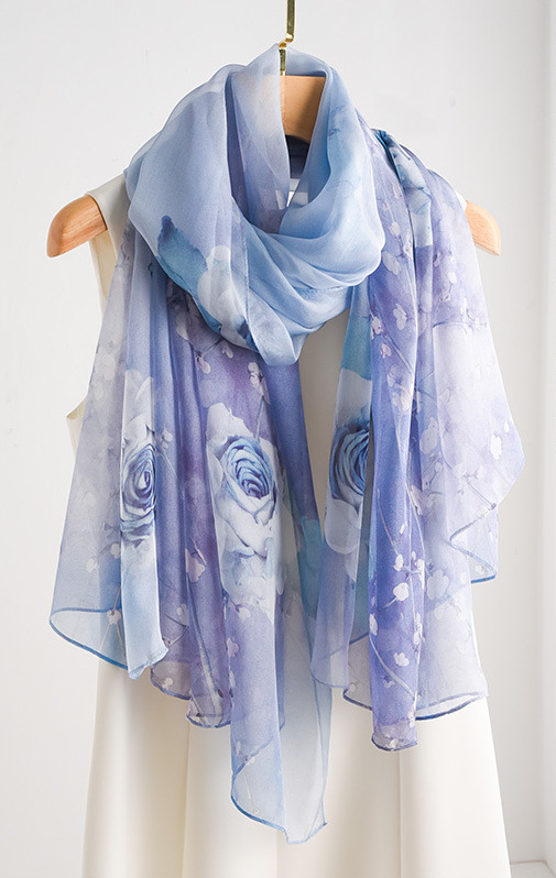 Scarf 2024 New Large Gauze Scarf Imitated Silk Scarves High-End Spring and Summer Sun Protection High-End Mother Thin Fashion Scarf