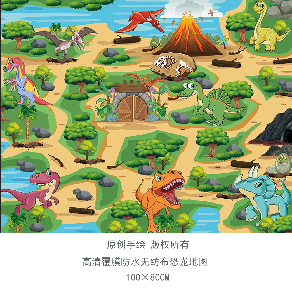 跨境亚马逊动物游戏垫地毯爬行垫儿童恐龙玩具100*80停车场景地图