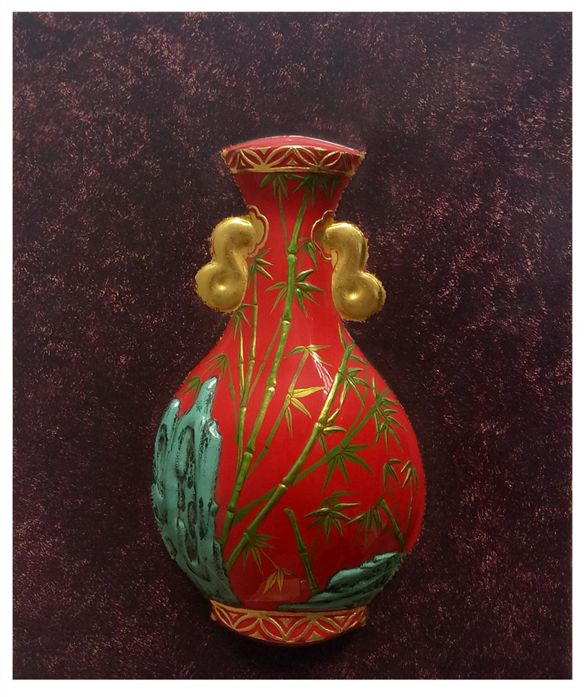 传统复古漆器高堆漆画工艺品花瓶挂画手绘描金彩绘背景墙装饰壁画