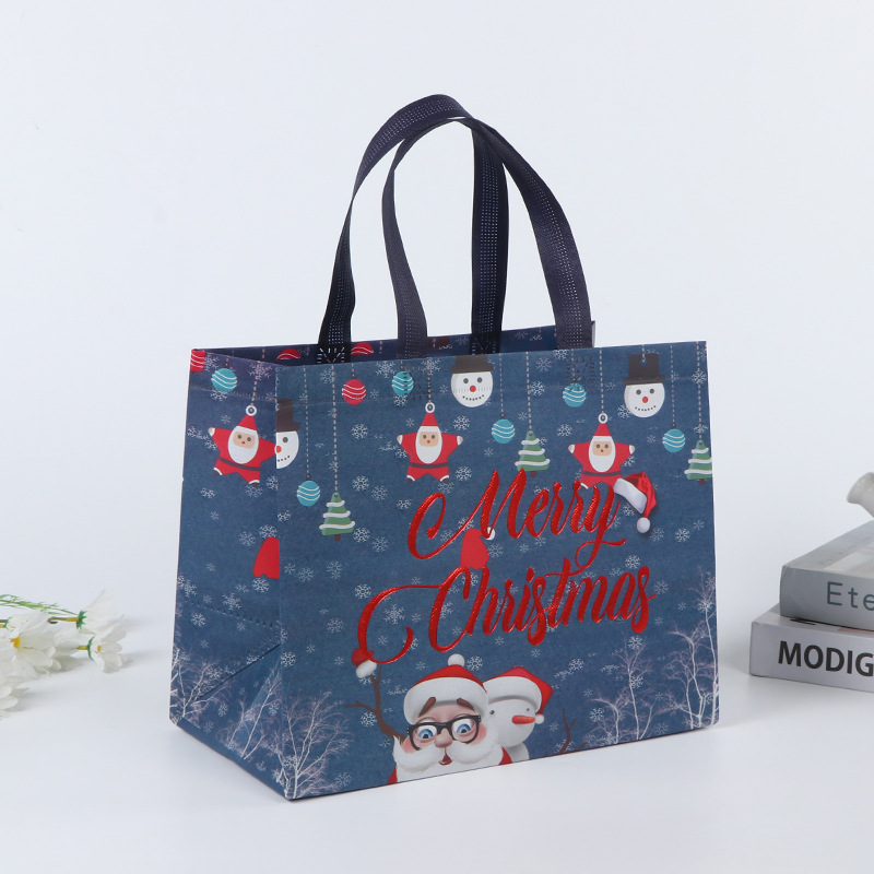 Cross-Border in Stock Gift Bag Large Capacity Portable Folding Christmas Handbag Gilding Laminated Non-Woven Bag