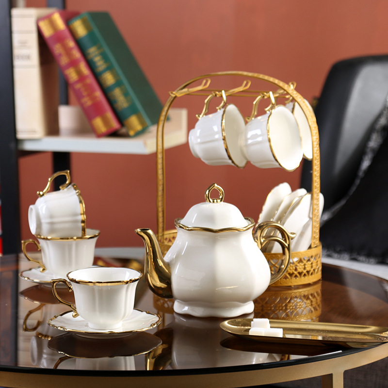 European-Style Ceramic Coffee Set Set Cross-Border Coffee Set Upscale Gold Rimmed British Style Afternoon Tea Teaware 13-Piece Set Drinking Ware