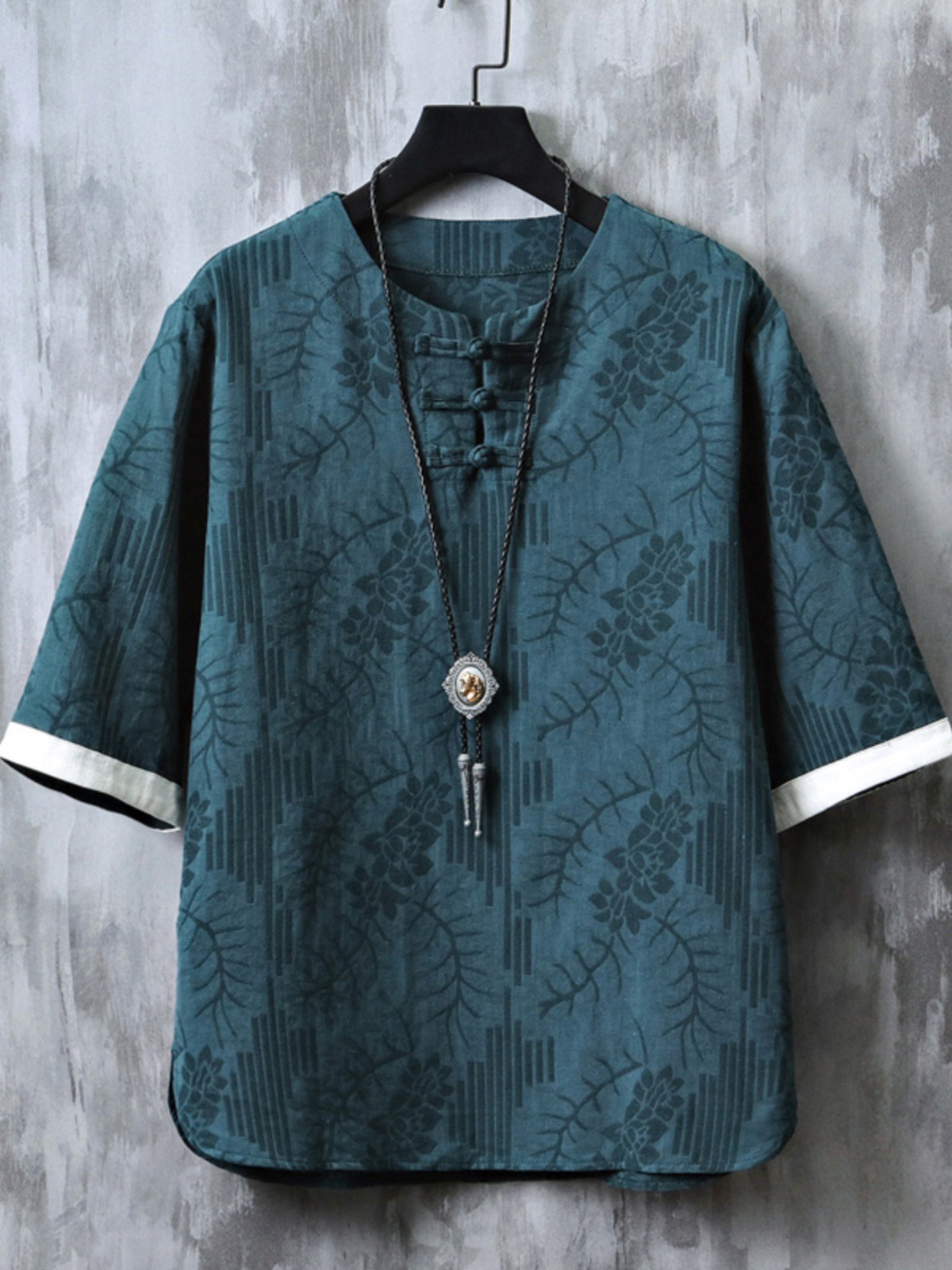 中国风男装提花棉麻短袖t恤男夏季复古居士服新中式唐装亚麻禅服