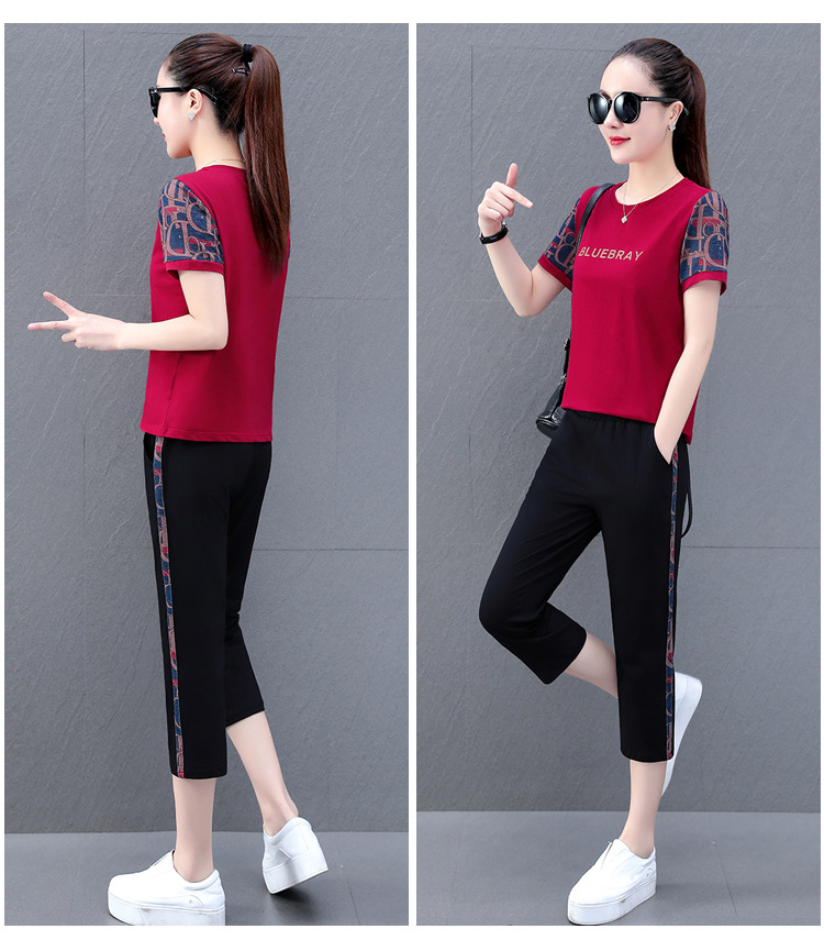 短袖七分裤冰丝棉麻休闲两件套薄款品牌运动服套装女
