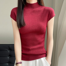 夏季薄款短袖T恤女港风上衣2023新款时尚红色气质半袖针织衫