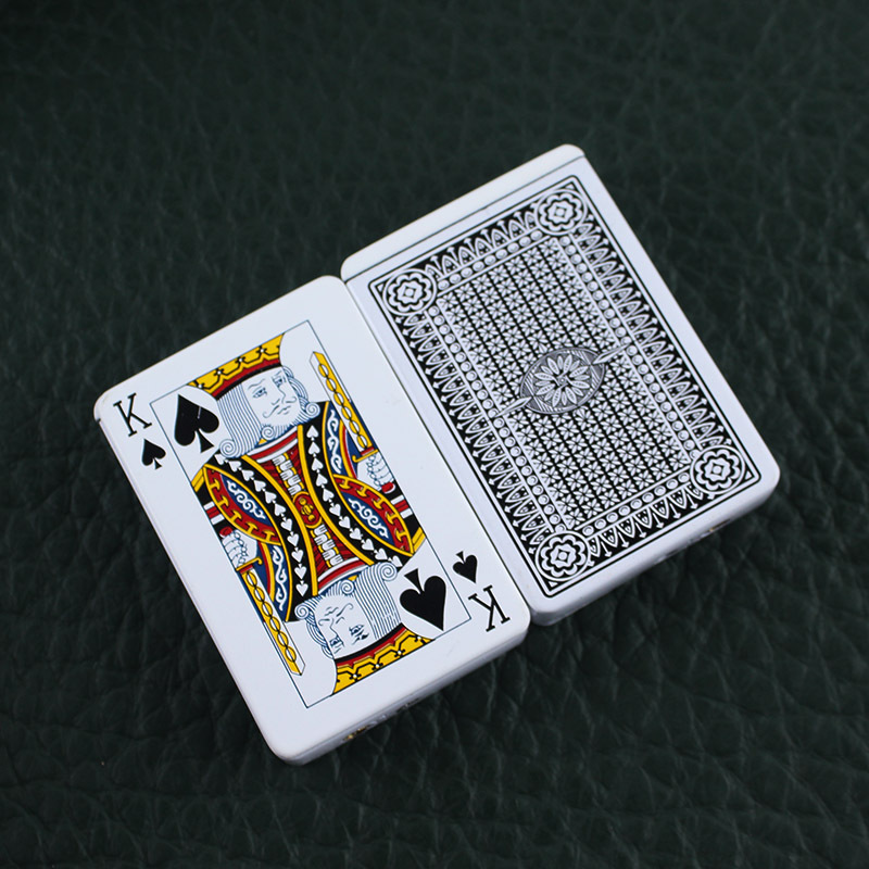 创意扑克牌打火机防风直冲蓝色火焰斜开点火金属充气火机跨境批发