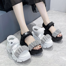 厚底运动凉鞋女时尚外穿2023夏季新款韩版百搭增高水钻松糕罗马鞋
