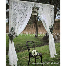 浪漫质朴的白色薄纱刺绣蕾丝拱门窗帘背景纱幔窗帘户外婚礼聚会装