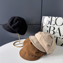 日系百搭云朵贝雷帽女大头围复古八角帽宽帽檐显脸小文艺画家帽子