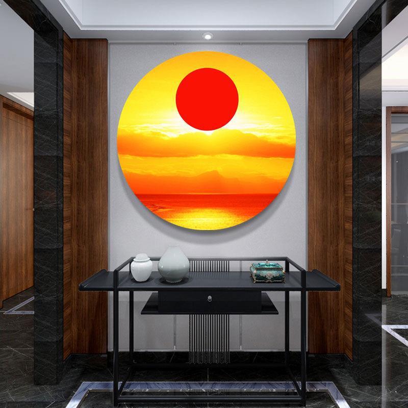 聚财招财风水镇宅太阳日出海报地中海红太阳圆形自粘壁画玄关贴画
