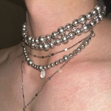 2024年小众设计款银珍珠项链重工双层choker男女同款锁骨链暴富款