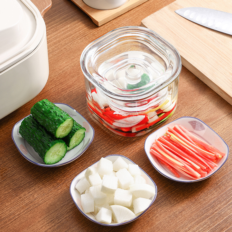 批发日本厨房泡菜坛子加厚玻璃密封罐家用腌菜缸瓶浅渍罐一夜渍腌