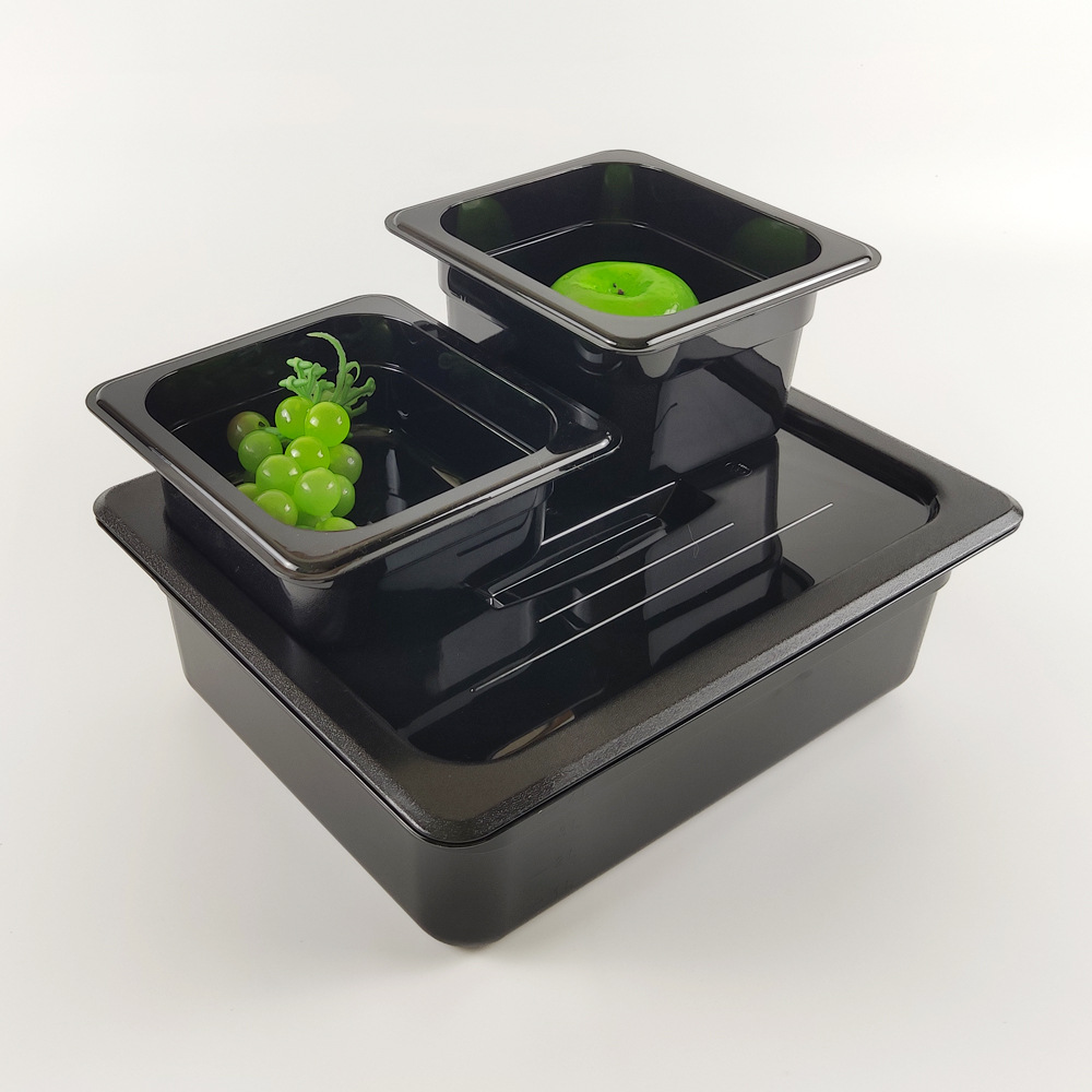 1/2食品级PC份数盆黑色水果小吃盘自助餐火锅菜品展示耐脏麻辣烫