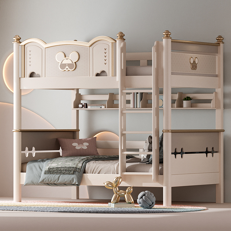 全实木儿童双层床上下床高低床箱上下同宽樱桃木上下铺垂直爬梯床