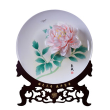 夫己中式国风陶瓷摆件牡丹瓷大号挂盘创意艺术摆盘工艺装饰礼品