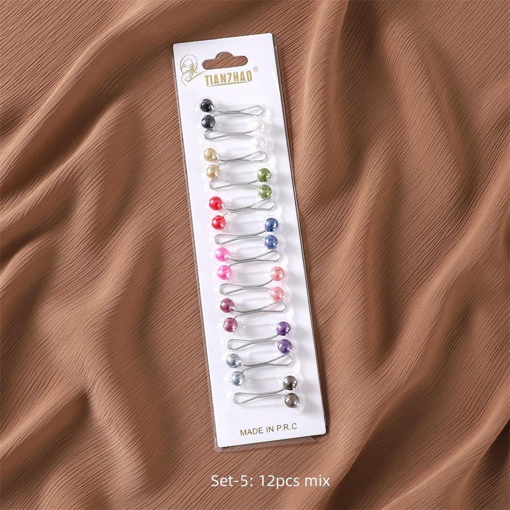 Cross-Border High Quality Colorful Pearl U-Clip Veil Pin Fixed Clip Silk Scarf Clip Neck Clip Scarf Buckle 12 Cards