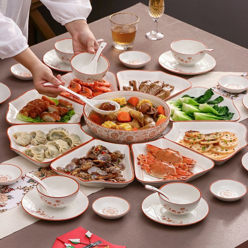 拼盘聚餐菜盘圆桌团圆盘子餐盘套装家用餐具陶瓷创意摆盘乔迁盘子