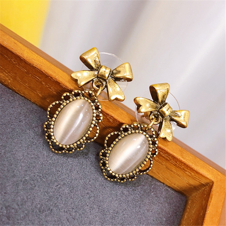 新款925银针蝴蝶结耳环女复古饰品配件耳饰 气质古风跨境批发进货