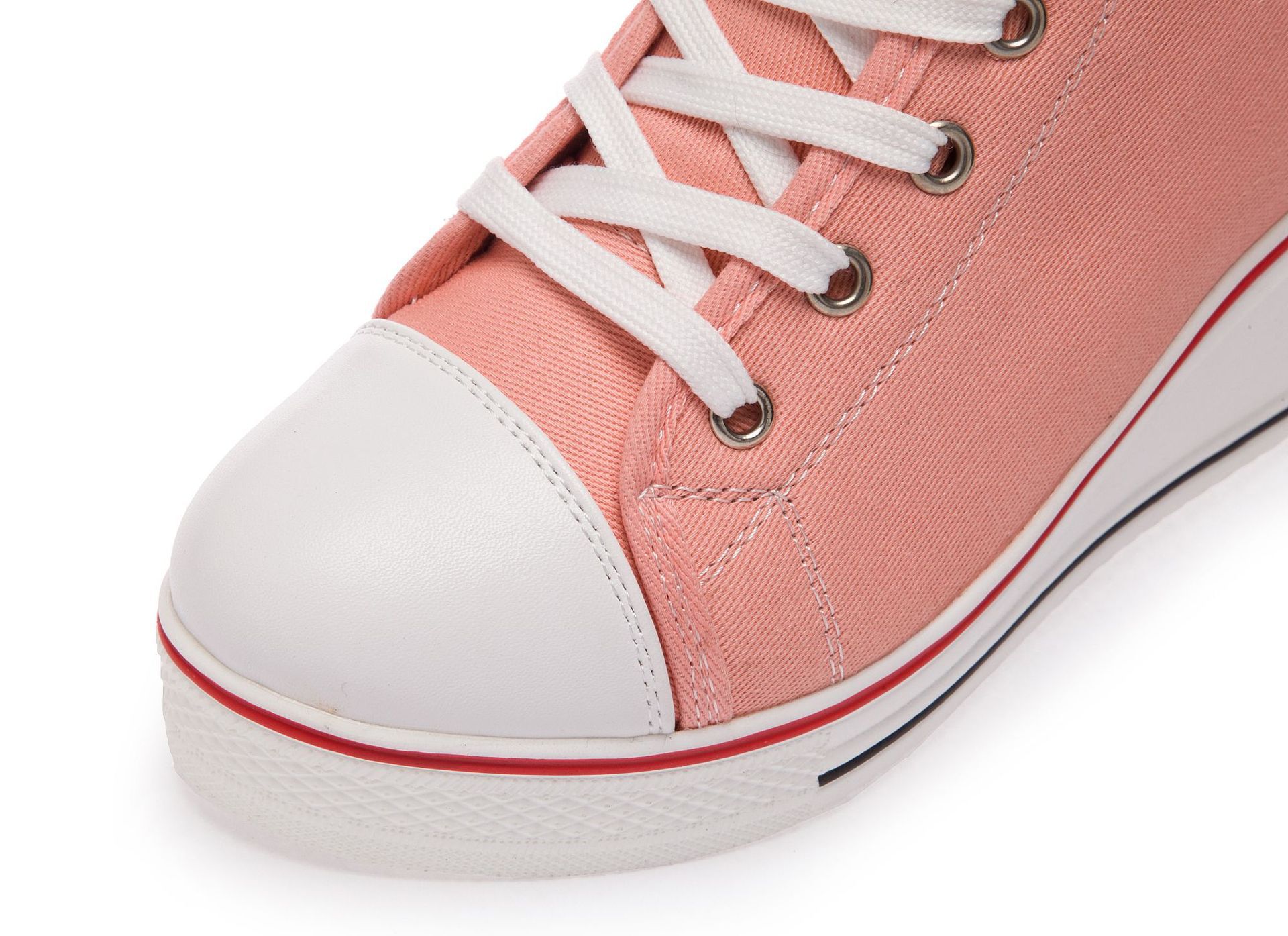 2021新款高帮坡跟休闲鞋帆布鞋侧拉链高跟系带高帮鞋女8厘米增高