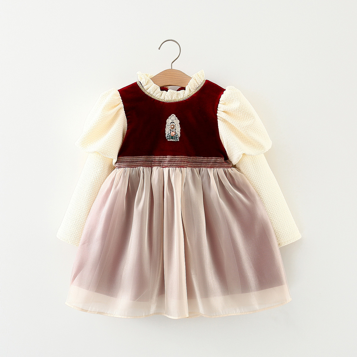 宫廷风加绒女童连衣裙2022冬季新厚款网纱双层儿童生日礼服公主裙