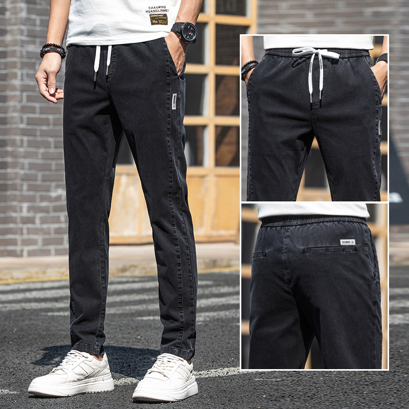 Tencel Casual Long Pants 2023 Spring and Summer Thin Slim Fit Straight Trend All-Match Ice Silk Jeans Men's Clothing