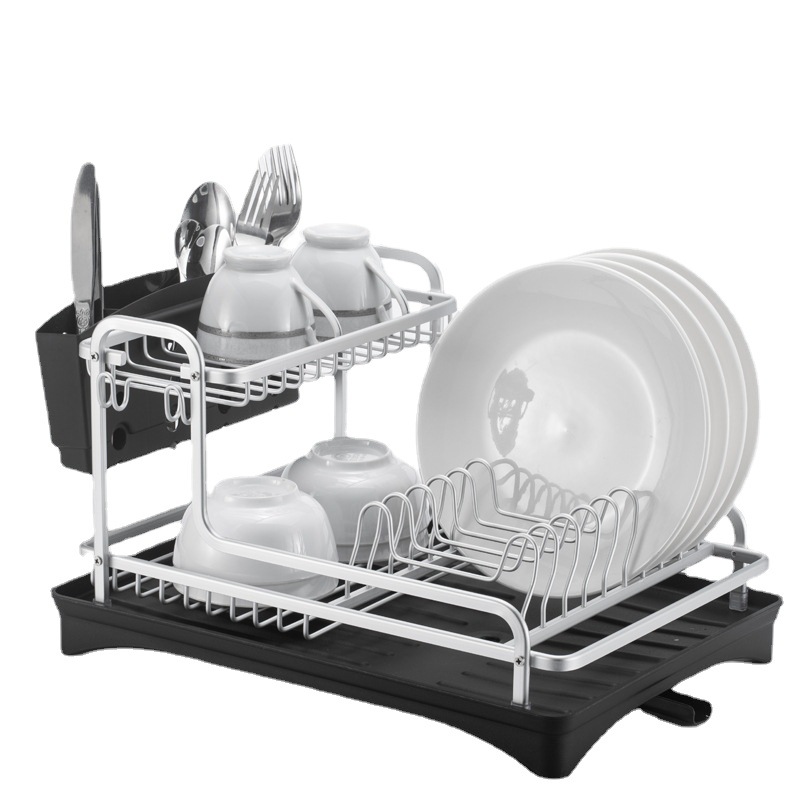 Aluminum Dish Rack Kitchen Plate Rack Double-Layer Thickened Removable Draining Dish Rack Kitchen Storage Rack Factory Direct Sales