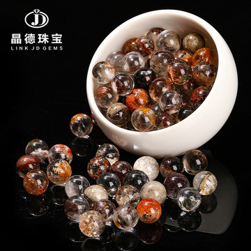 晶德珠宝5-10mm天然彩幽灵水晶无孔珠子散珠diy饰品配件圆珠批发