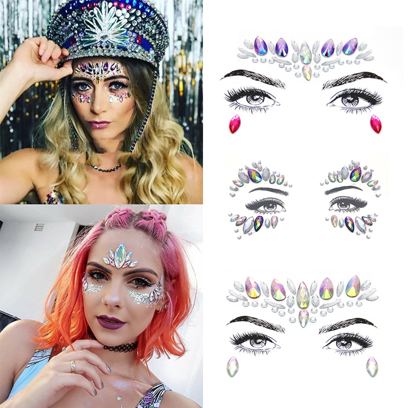 European and American Face Diamond Sticker Face Tattoo Sticker Acrylic Diamond Paste Diamond Sticker Bindi Rhinestone Waterproof Face Pasters Gem Sticker Customization