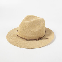 纸草皮绳草帽尖顶系绳遮阳帽透气镂空太阳帽跨境简约新款沙滩帽