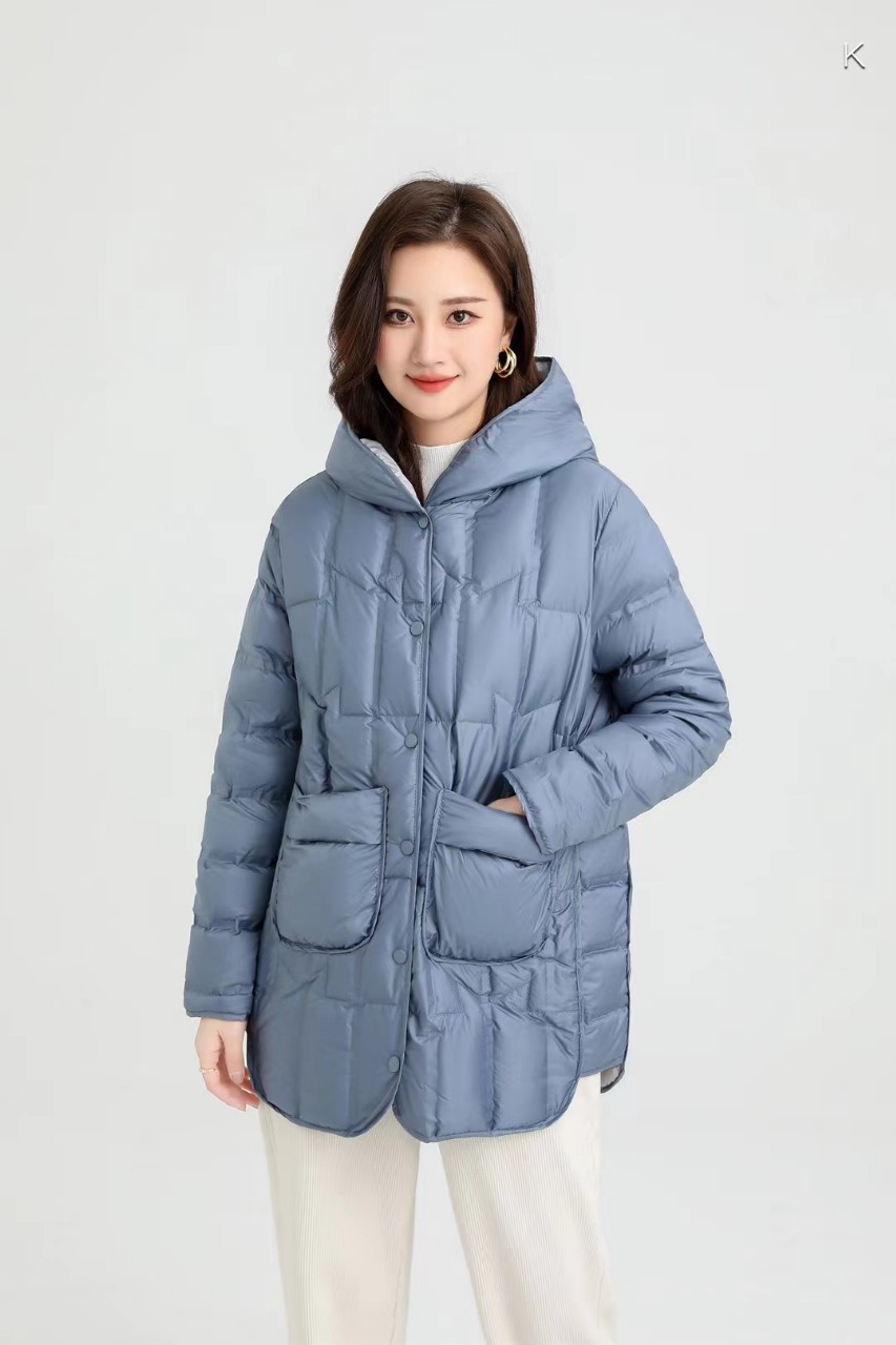 轻薄压胶羽绒服女中长款连帽白鸭绒外套小个子白鸭绒轻便秋冬上衣